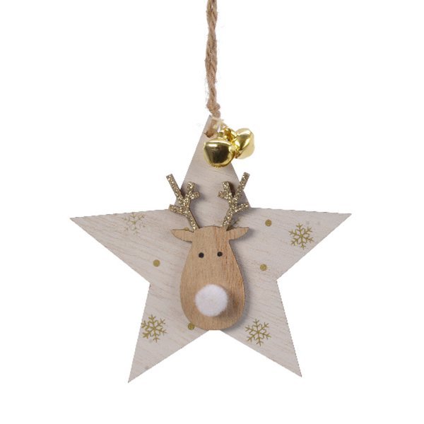 Χριστουγεννιάτικο Ξύλινο Αστέρι με Ελάφι (11cm)